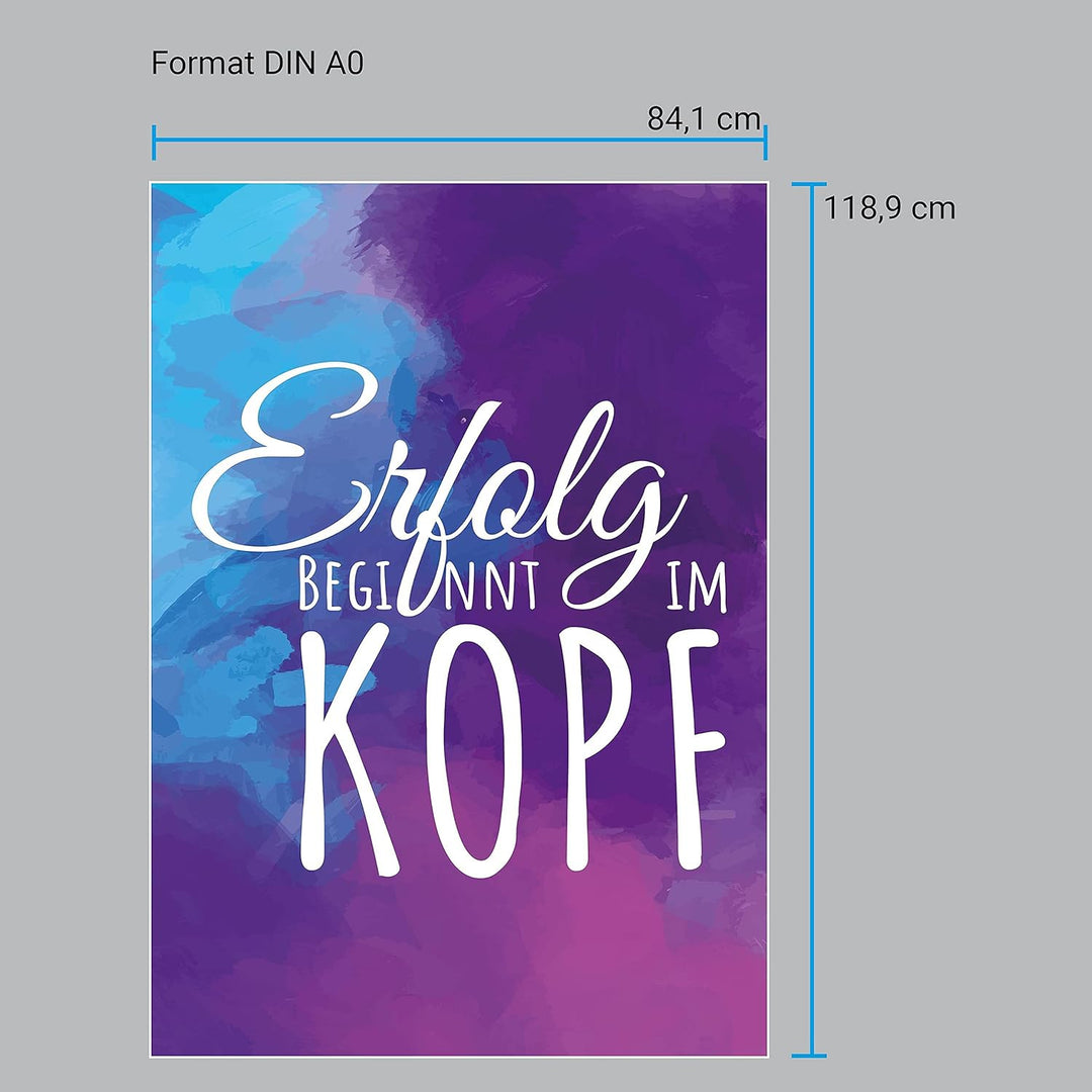 wandmotiv24 Poster als Wanddeko, Grösse Din A0, Erfolg beginnt im Kopf, Pastell, Moderne Wanddeko, W