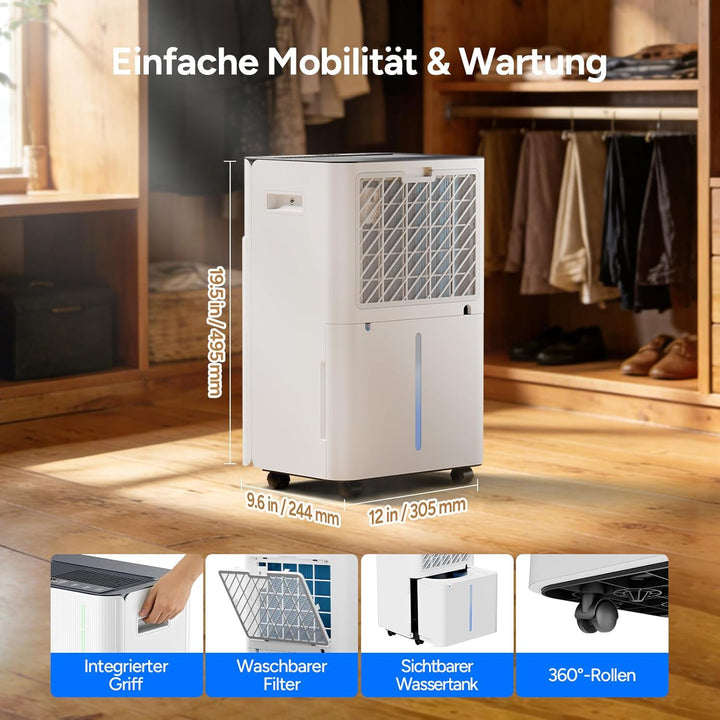 DR.PREPARE Luftentfeuchter Elektrisch 25L, Entfeuchter für Keller Wäschetrocknung, 4.5L Tank, 3 Modi