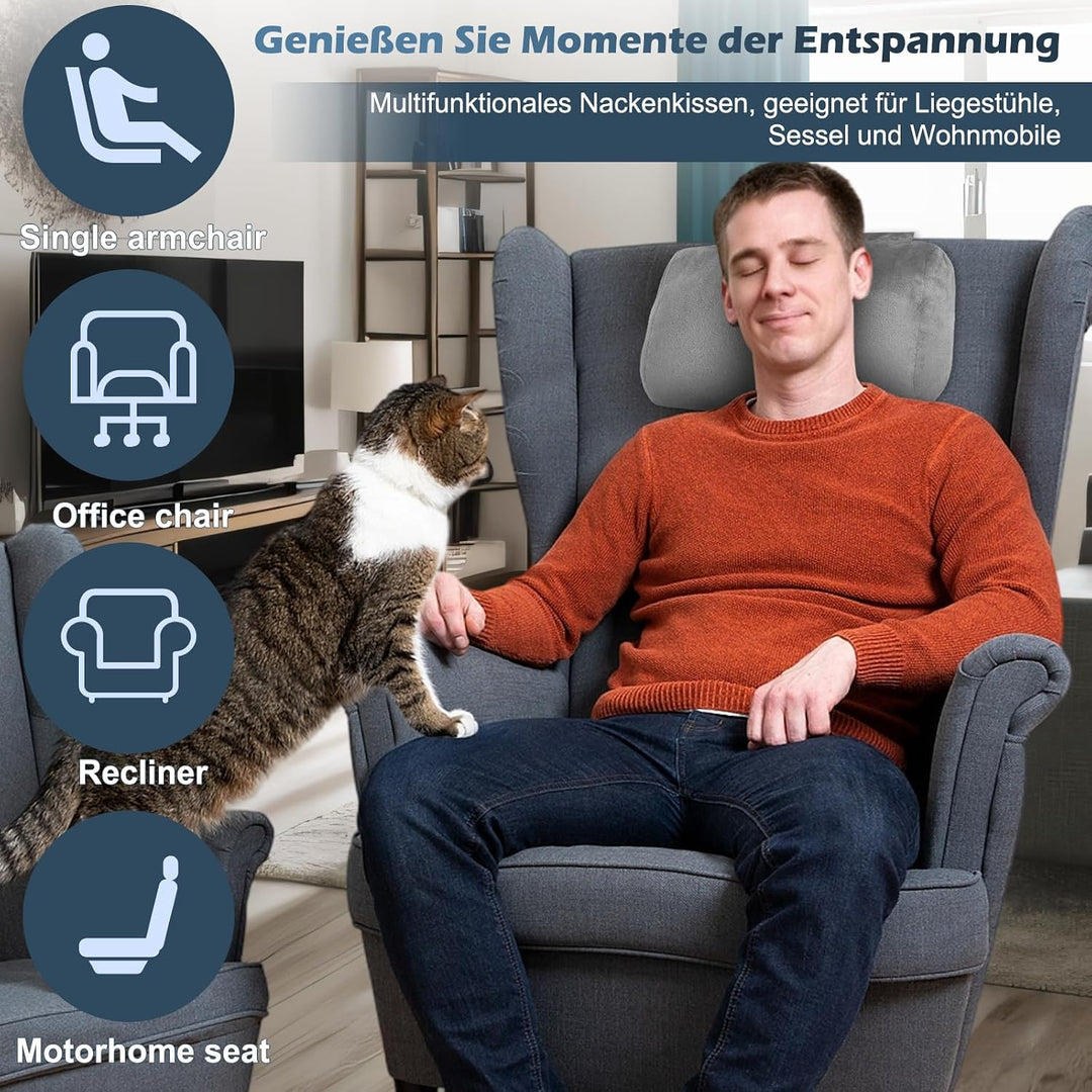 Ergonomisches Samt Nackenkissen für Stühle und Sofas | Rutschfest mit 2 Taschen, abnehmbarer Bezug,