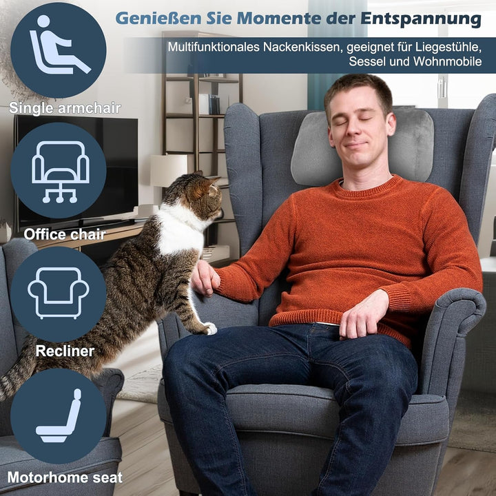 Ergonomisches Samt Nackenkissen für Stühle und Sofas | Rutschfest mit 2 Taschen, abnehmbarer Bezug,
