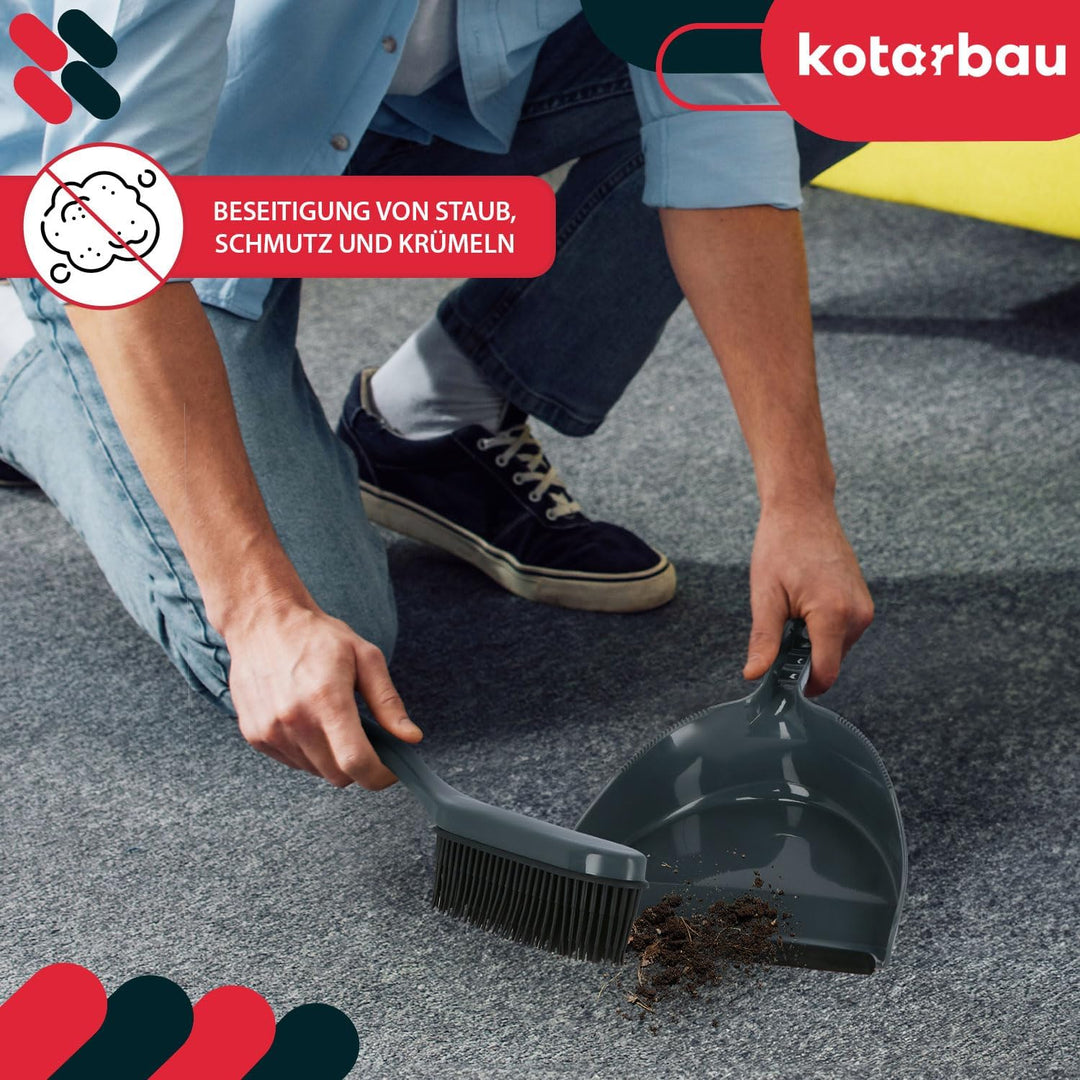 KOTARBAU® Handkehrset Handfeger mit Gummiborsten + Kehrschaufel mit Gummilippe für Schmutz Staub Fel