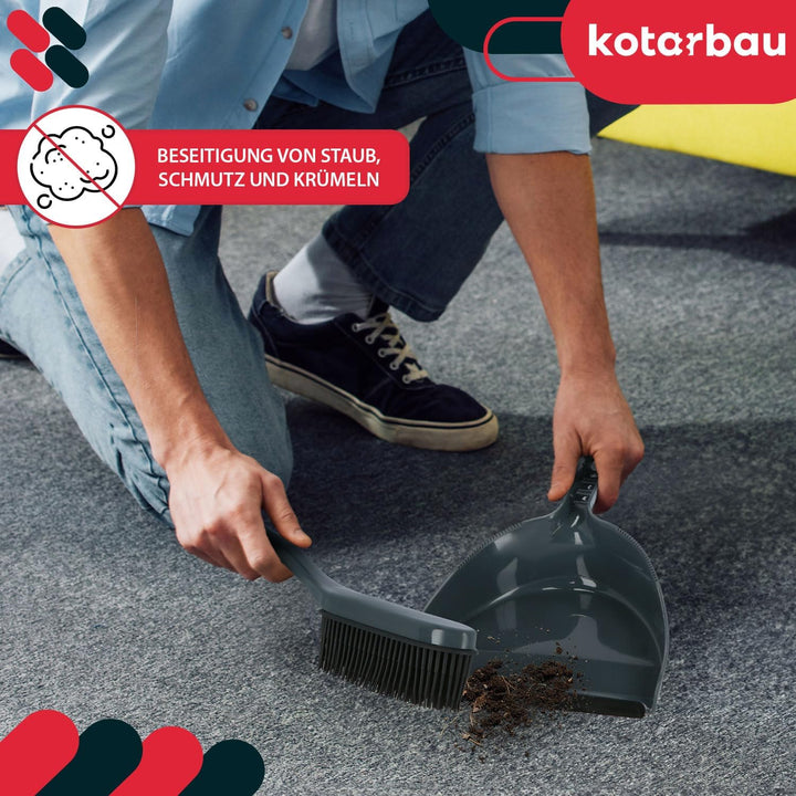 KOTARBAU® Handkehrset Handfeger mit Gummiborsten + Kehrschaufel mit Gummilippe für Schmutz Staub Fel