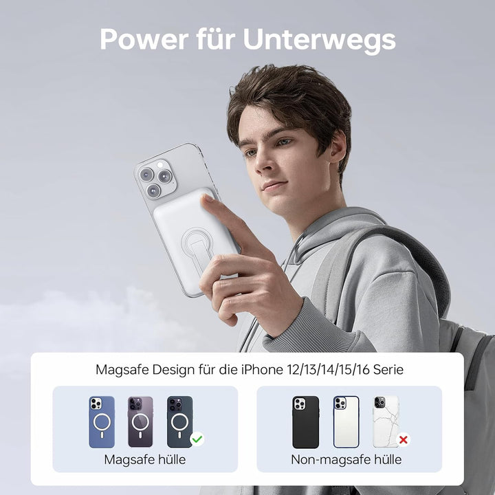 Powerbank für Magsafe, 12000mAh Power Bank mit LED-Anzeige, Typ-C Eingang & Ausgang, Magnetische Pow