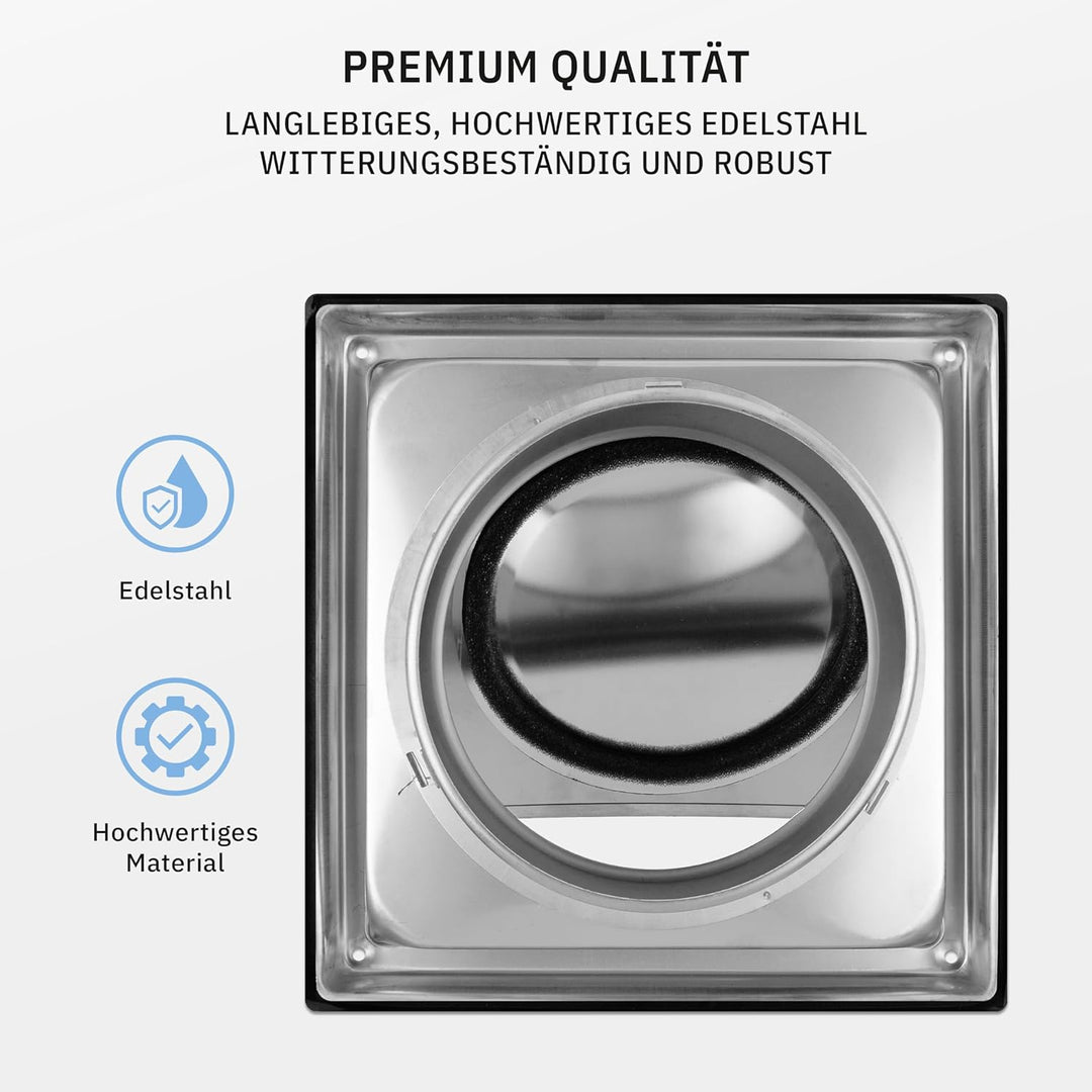 calimaero® HWG Edelstahl Lüftungsgitter 125mm, Abluftgitter, Integrierte Rückstauklappe, Sehr Witter
