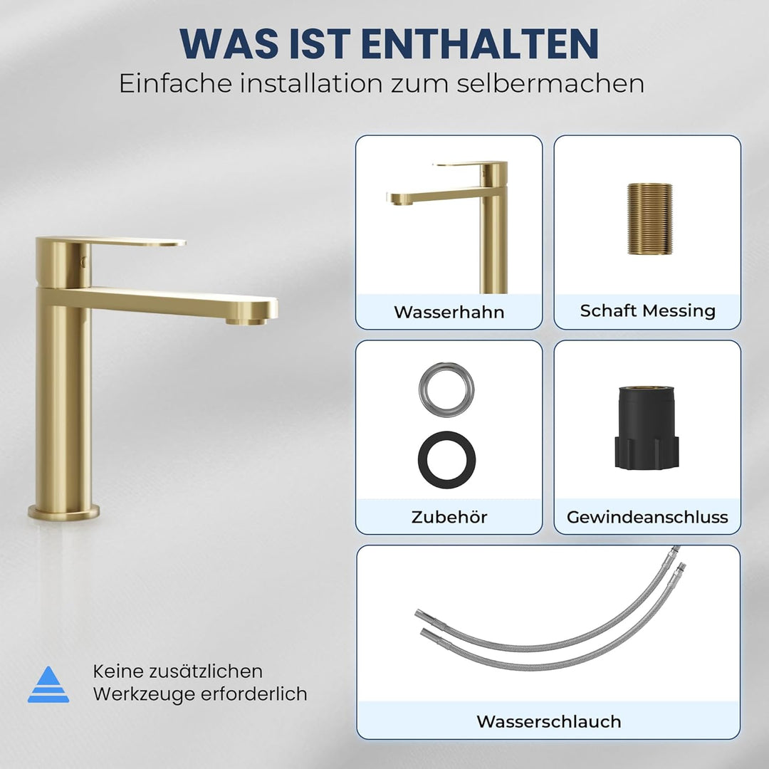 Tarnby Wasserhahn Bad – Waschtischarmatur 17,3 cm, Waschbeckenarmatur Messing Matt, Anti-Fingerprint