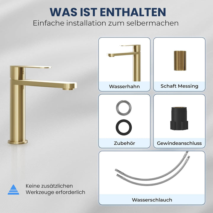 Tarnby Wasserhahn Bad – Waschtischarmatur 17,3 cm, Waschbeckenarmatur Messing Matt, Anti-Fingerprint