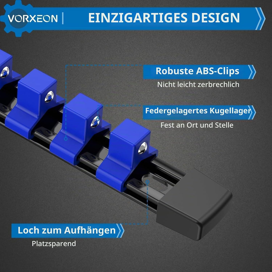 9PC Stecknuss-Organizer Schienen Set Schwarz Blau Grün, robuste ABS Aufbewahrung für Werkstatt, komp