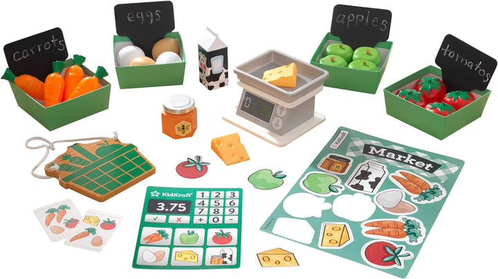 KidKraft Spielzeug-Lebensmittel Bauernmarkt für die Kinderküche, Spielset mit 34 Teile, Spielküche Z