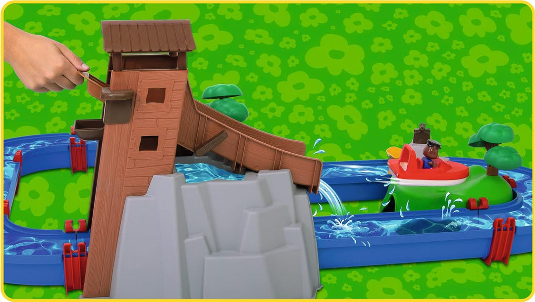 AquaPlay - Adventureland - Wasserbahn mit Berg, Turm und Stausee & 2 Segelboote + 2 Figuren - Zubehö