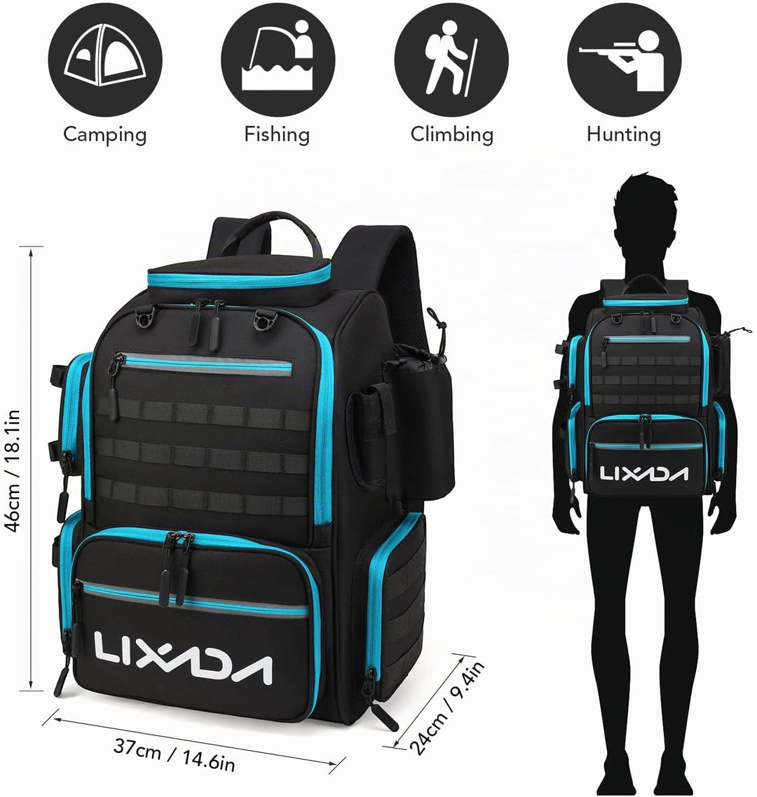 Lixada Angeltasche, Angelrucksack, Grosse Angeltasche Angelrucksack zur Aufbewahrung und Organisatio
