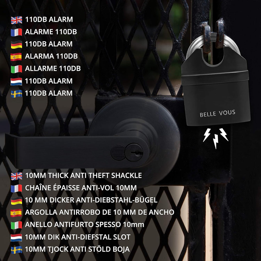 Belle Vous Diebstahlsicheres Vorhängeschloss mit 110db Alarm & 3 Schlüssel – Belastbares Mehrzweck A