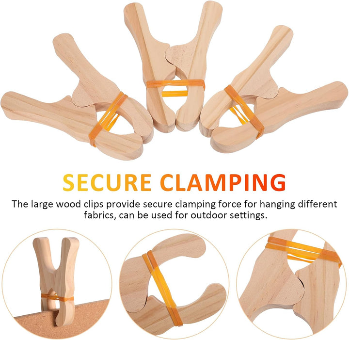 Supvox 5 Stück Holz Spielclips für Deckenburgbau, Unlackierte Bauklammern mit Gummiband für Höhlenba