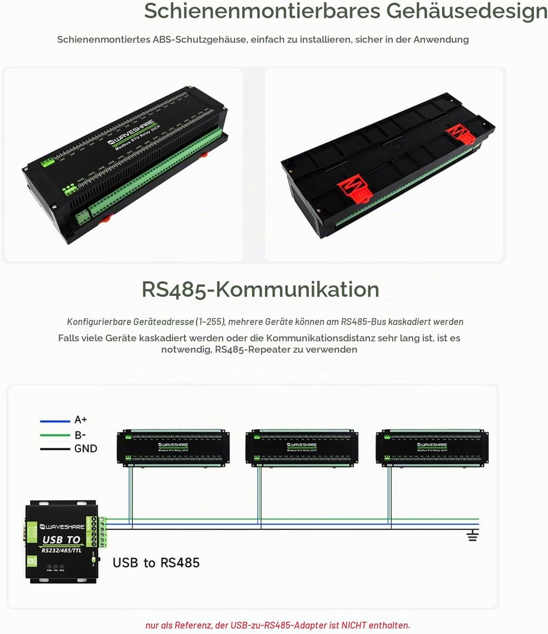 Waveshare Modbus RTU 32-Ch Relay Module, RS485 Interface, with Multiple Isolation Protection Circuit