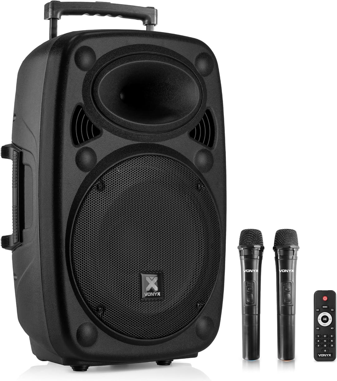 Vonyx Verve38 - Partybox Bluetooth Lautsprecher Gross, Akku, 12 Zoll, 800 Watt, Mobile PA Anlage Kom