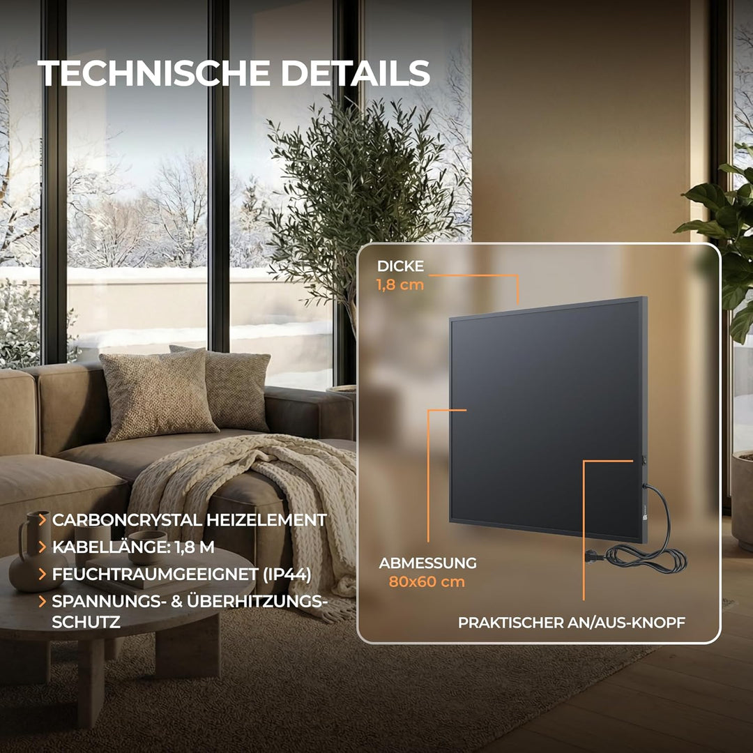 BR Bringer® Infrarotheizung 450 W Smart-Thermostat Fernbedienung | Schwarze Infrarot Elektroheizung