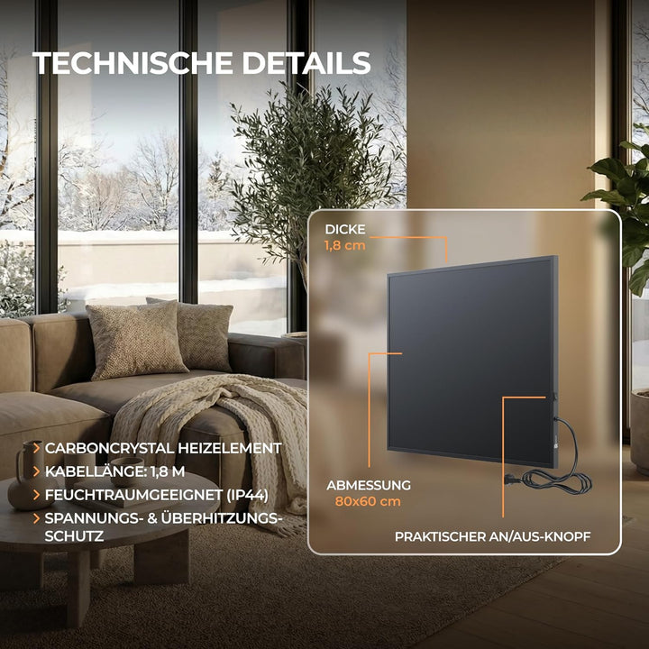 BR Bringer® Infrarotheizung 450 W Smart-Thermostat Fernbedienung | Schwarze Infrarot Elektroheizung