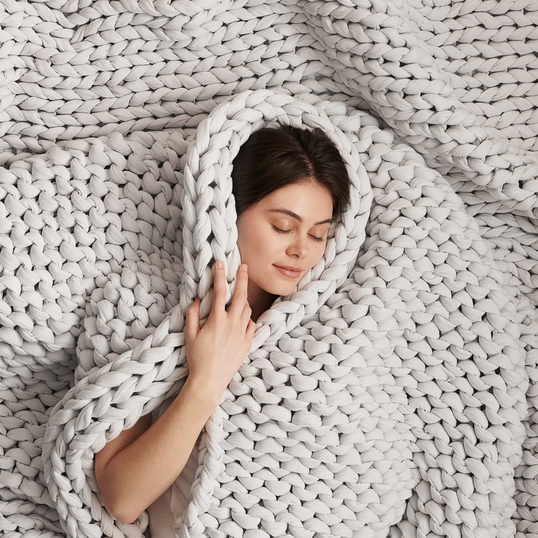 Bearaby Handgestrickte gewichtete Decken aus Baumwolle für Erwachsene – Grobstrickdecke – nachhaltig