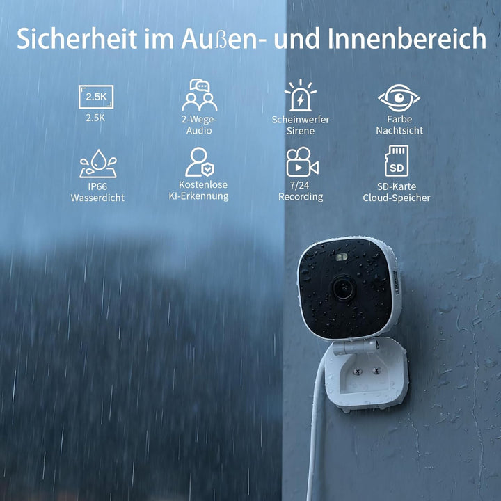 Vimtag 4MP Kamera Überwachungs Aussen, IP66 Wasserdicht, Überwachungskamera Aussen/Innen mit Farbige