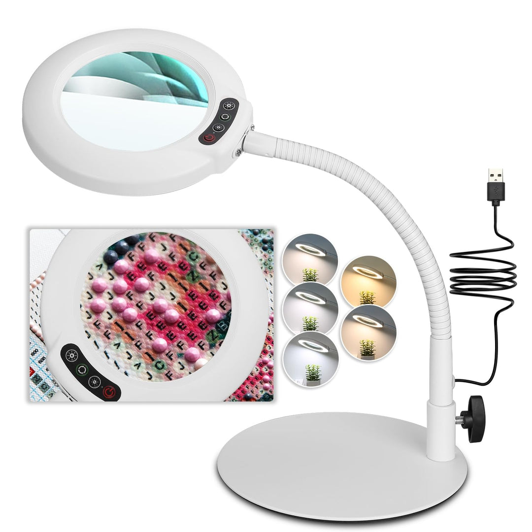 Veemagni 10X Lupe mit Licht und Ständer, 5 Farbmodi stufenlos dimmbare LED beleuchtete Schreibtischl