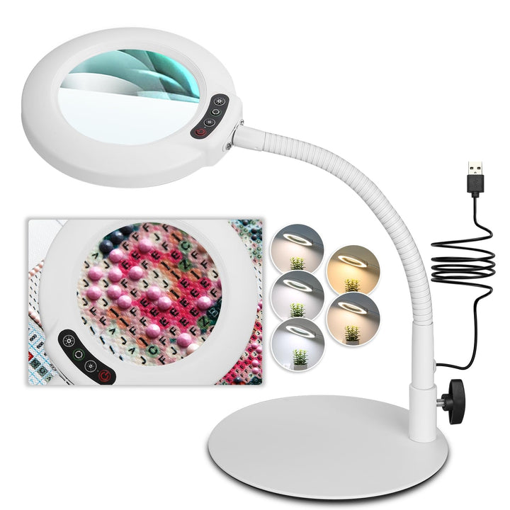 Veemagni 10X Lupe mit Licht und Ständer, 5 Farbmodi stufenlos dimmbare LED beleuchtete Schreibtischl