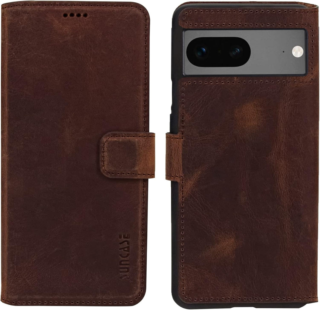 Suncase Book-Style Hülle kompatibel mit Google Pixel 7 5G Leder Tasche (Slim-Fit) Lederhülle Handyta