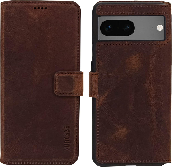 Suncase Book-Style Hülle kompatibel mit Google Pixel 7 5G Leder Tasche (Slim-Fit) Lederhülle Handyta