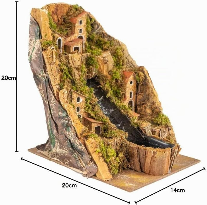 Dorf mit zentralem Bach für Krippe mit Häusern 20 x 14 x 20 cm (7,87 x 5,51 x 7,87 Zoll), hergestell