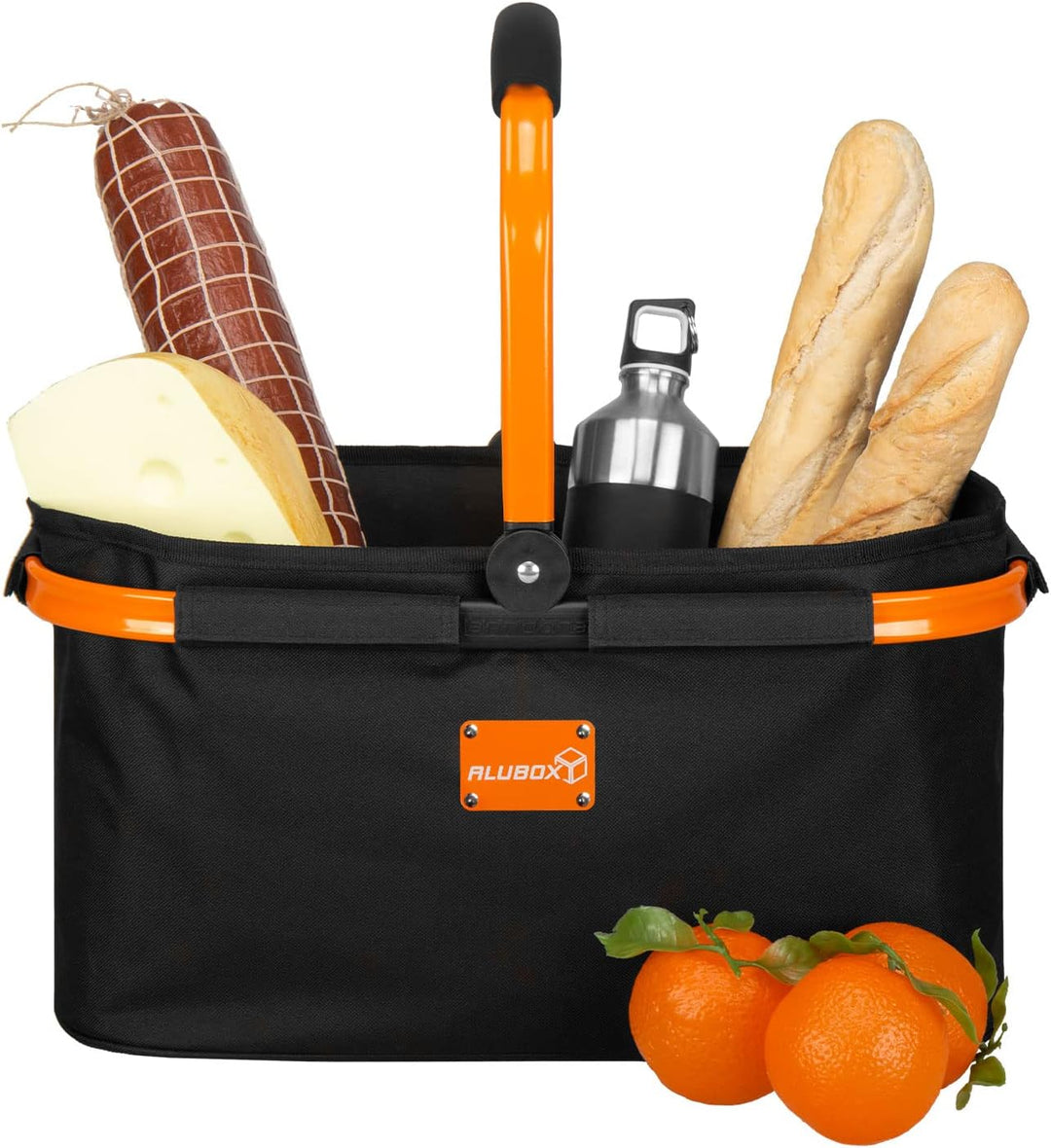 ALUBOX Einkaufskorb 25 Liter BLACK EDITION - Polyester schwarz, Rahmen Aluminium orange