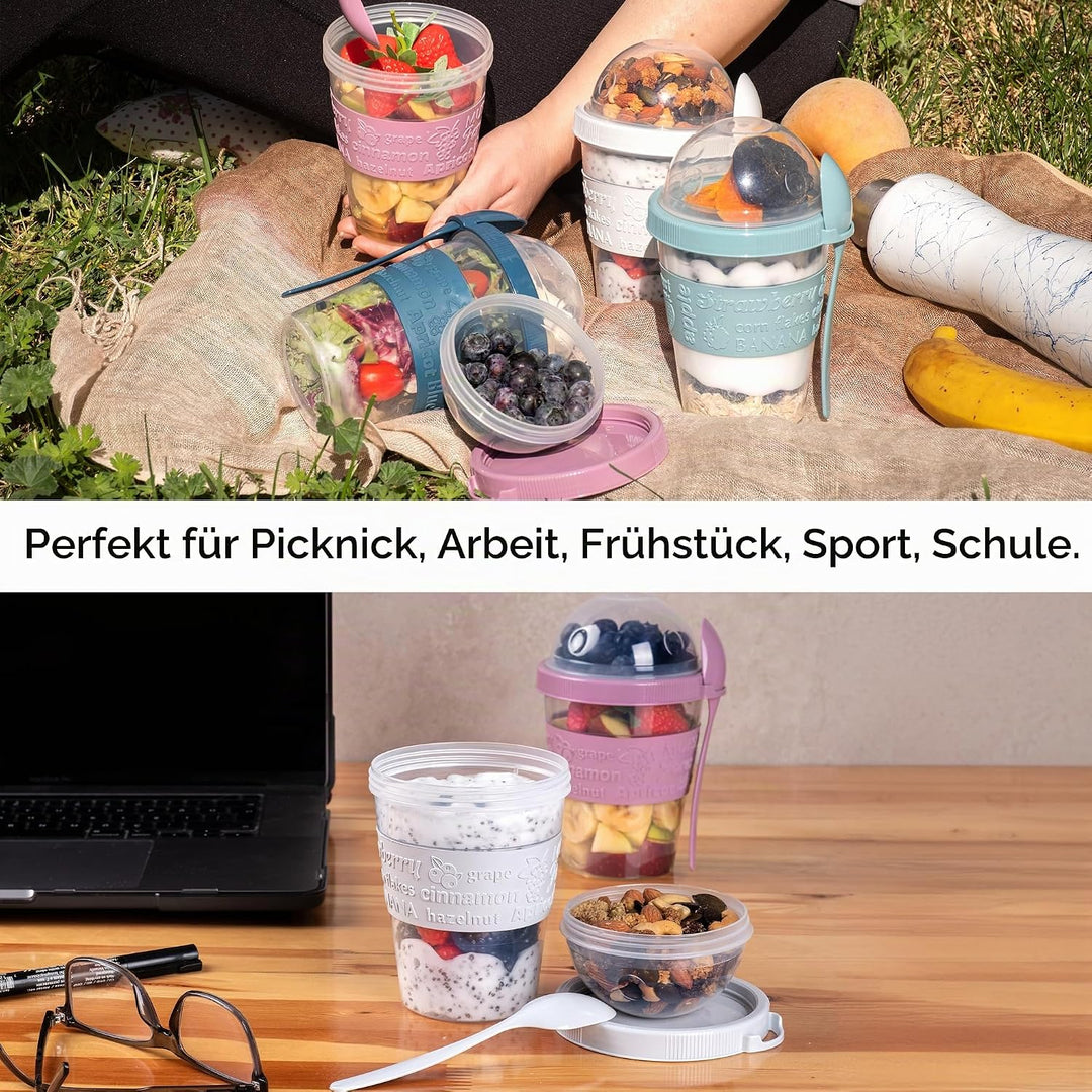 Crystalia Joghurtbehälter 4er Set 600ml 100% BPA FREI Müslibecher mit Löffel Fruchtjoghurtbehälter,