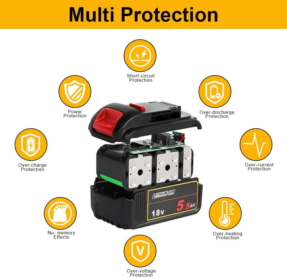 Powarobor DCB184 18V 5,5Ah Li-Ion Ersatz Akku kompatibel mit Dewalt 18Volt Akkus Maschinen mit LED L