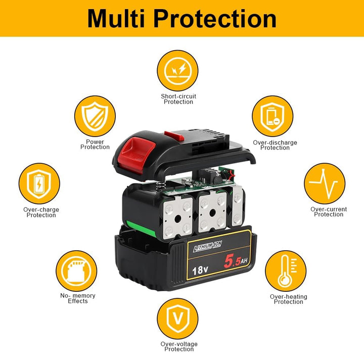 Powarobor DCB184 18V 5,5Ah Li-Ion Ersatz Akku kompatibel mit Dewalt 18Volt Akkus Maschinen mit LED L