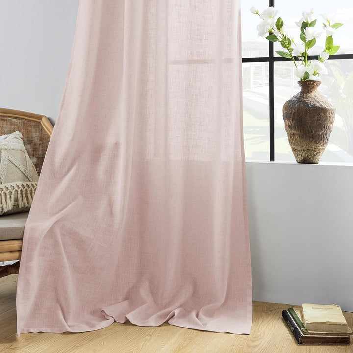 CUCRAF Leinenvorhang mit Ösen 2er Set H 175 x B 140 Altrosa Halb Transparent Stores Gardinen Schlauf