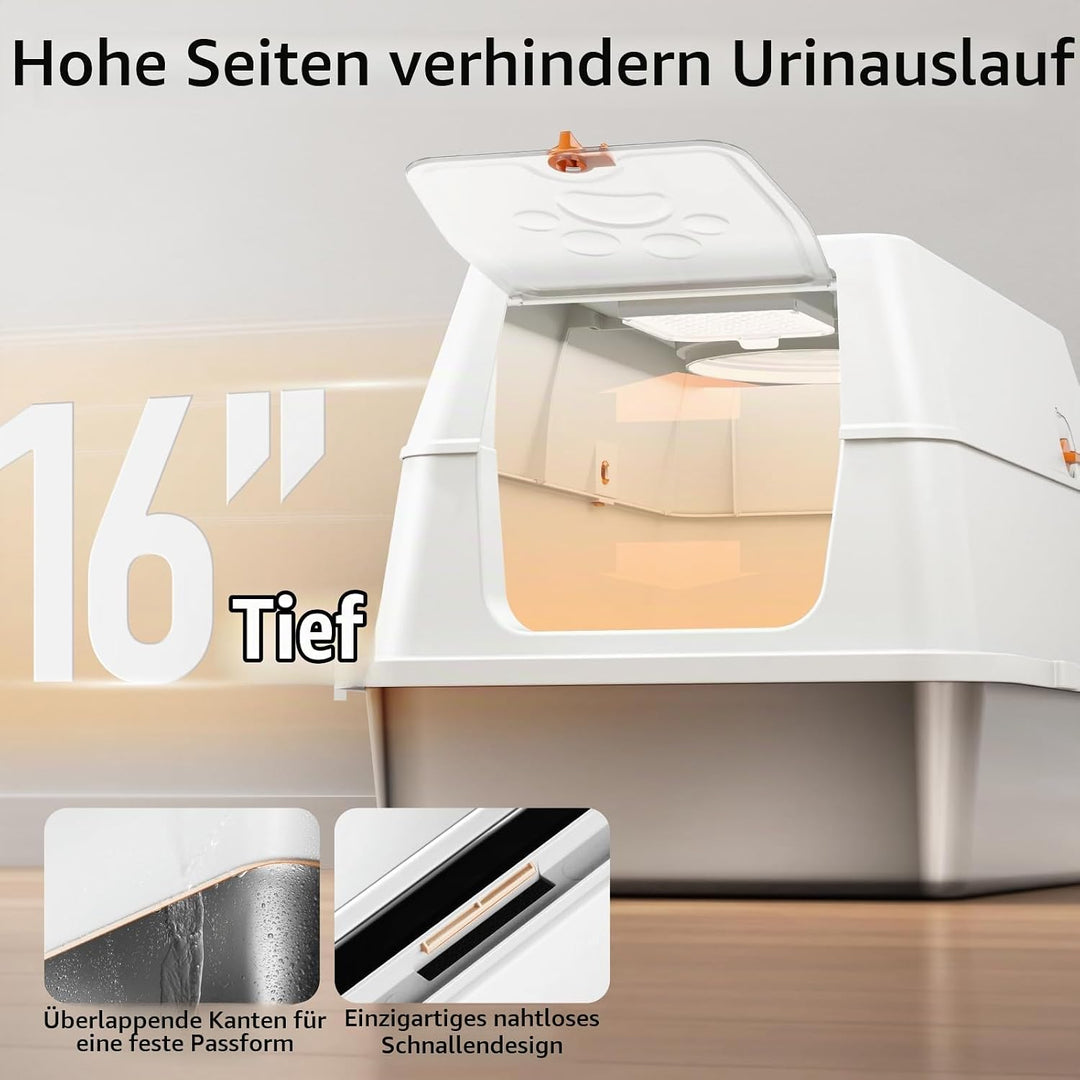 Edelstahl Katzenklo mit Deckel, Grosse XXL Katzentoilette aus Edelstahl, Geschlossen Katzentoiletten