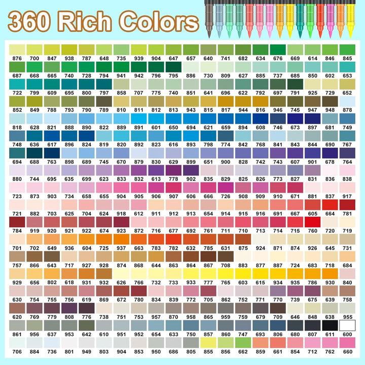 Efimeso 360 Farben Acrylstifte für Steine Wasserfest,Pinselmalstifte auf Wasserbasis Acrylic Paint M