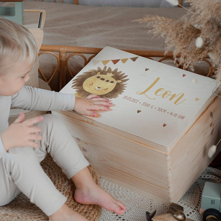 KIDSMOOD - Erinnerungsbox Baby, personalisierte Holzkiste mit Deckel, Ideal zur Aufbewahrung von Eri
