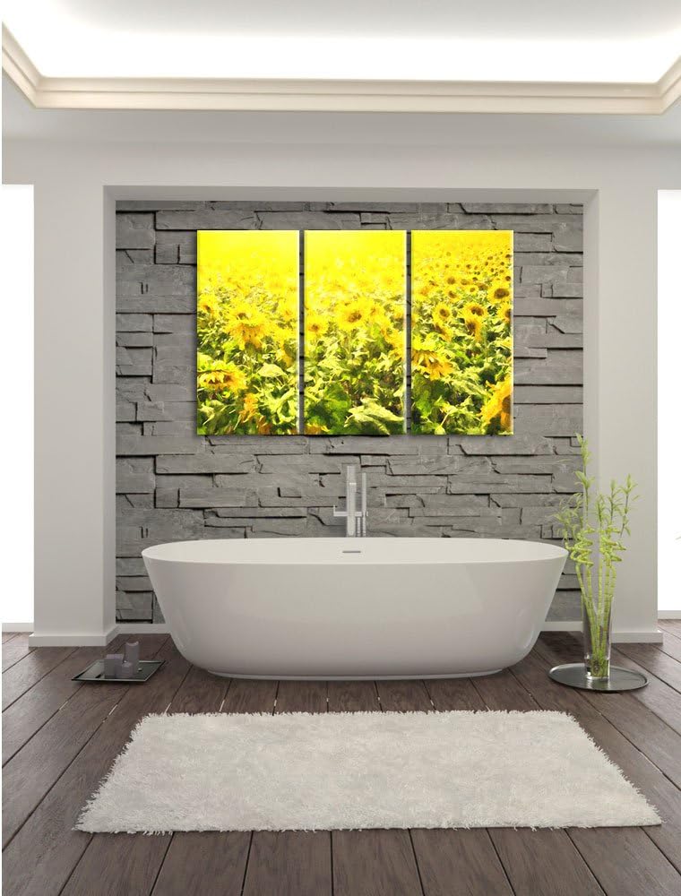Pixxprint Riesiges Sonnenblumenfeld / 3-Teilig/Gesamtmass 120cm Leinwandbild bespannt auf Holzrahmen