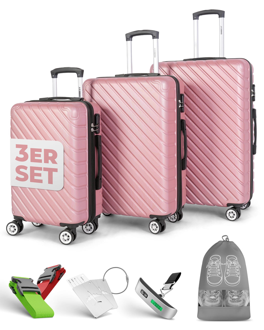 3erKoffersetXXL Komplettpaket – Sichere und leichte ABS Hartschalenkoffer 20"24"28" mit Rollen – Rei