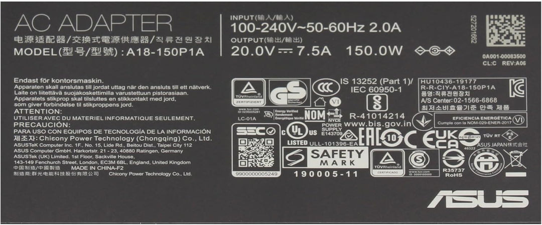 Asus TUF F15 FX506LH Original Netzteil 150 Watt eckige Bauform