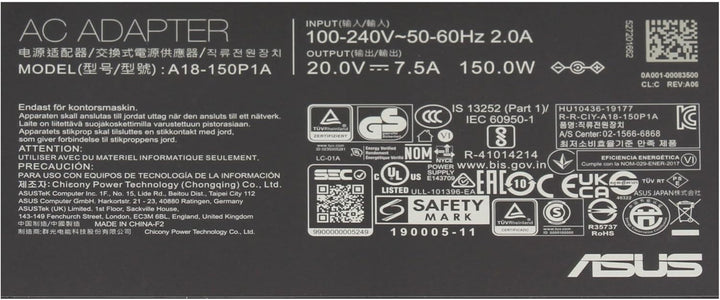 Asus TUF F15 FX506LH Original Netzteil 150 Watt eckige Bauform