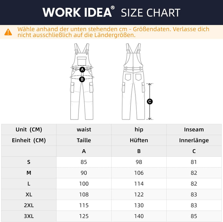 WORK IDEA Arbeits-Latzhose für Männer Multi Pocket Technology Herren Arbeitslatzhose Grün XXL, Grün