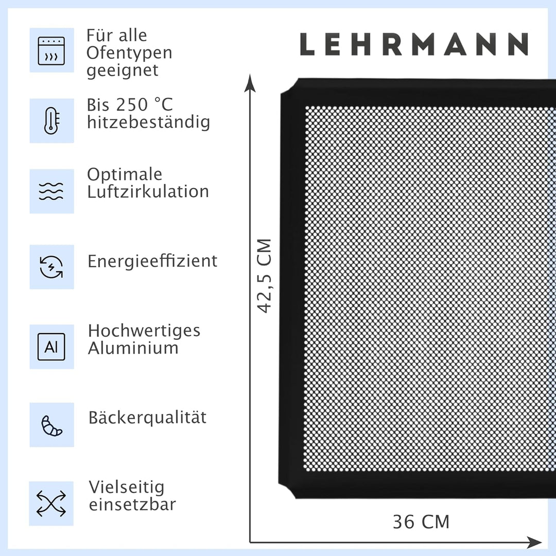 LEHRMANN Lochblech 42,5 x 36 cm mit Antihaftbeschichtung Backblech Kuchenblech Baguetteblech Pizzabl