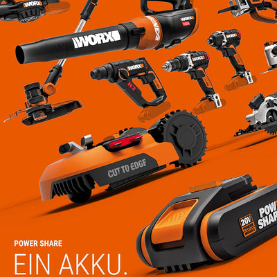 WORX WX800.9 Li-Ion Akku-Winkelschleifer 20V – Kompakter Schleifer mit schmalem Körper & Zusatzhandg