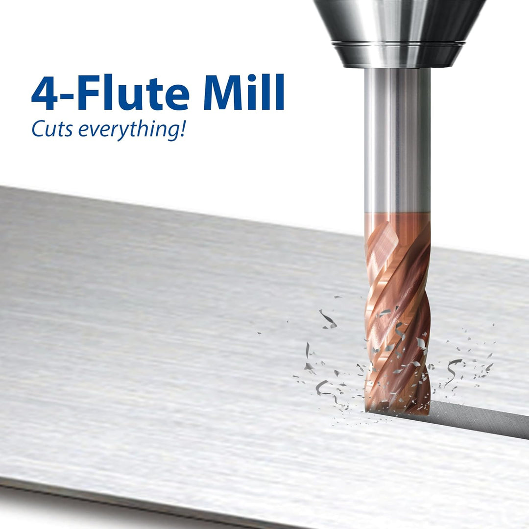 TJR Hartmetall 4-Schneider Uni Mill Set (6/8/10/12mm) – Mikrokorn-Hartmetall-Fräser mit TiAlN-Beschi
