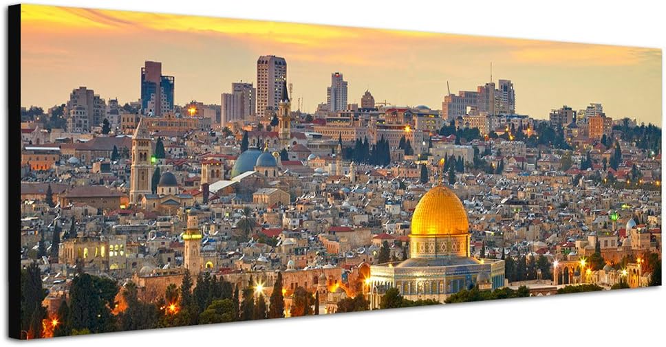 Paul Sinus Art Panoramabild auf Leinwand und Keilrahmen 150x50cm Israel Jerusalem Moschee Wolkenschl