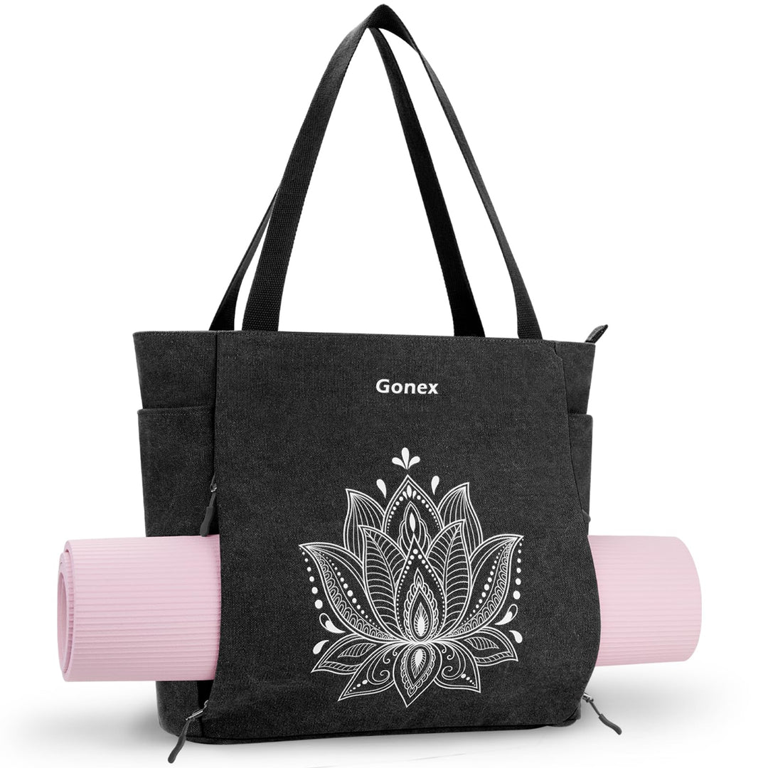 Gonex Yogatasche, Grosse Pilates Tragetasche mit Mehreren Taschen für Damen Herren, Robuste Canvas T