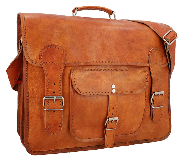 Gusti Umhängetasche Leder Leon Aktentasche Laptoptasche Braun