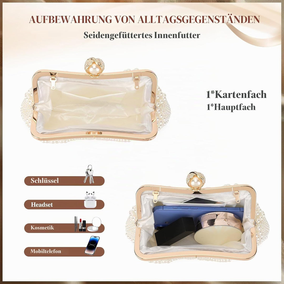 BAIGIO Perlen Damen Clutch Beige Abendtasche Brauttasche Elegant Handtasche Luxury Clutch für Mädceh