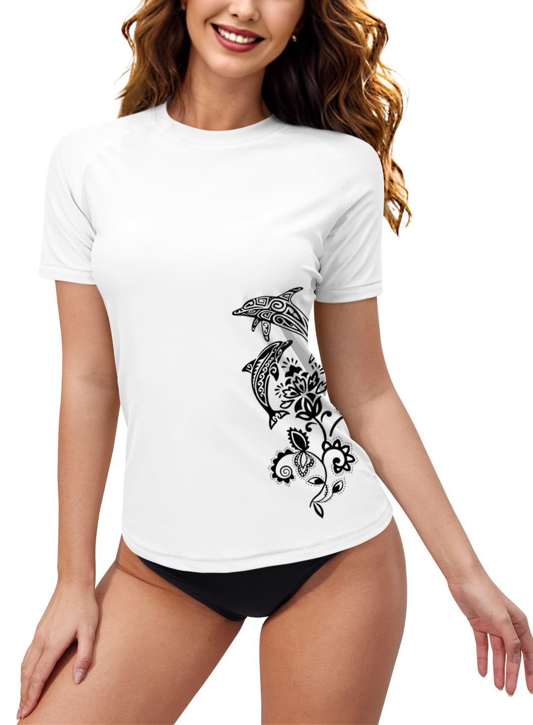 BesserBay Schwimmshirt Damen Kurzarm UV Shirt UPF 50+ Rashguard Women Rundhals Schnelltrocknend Bade