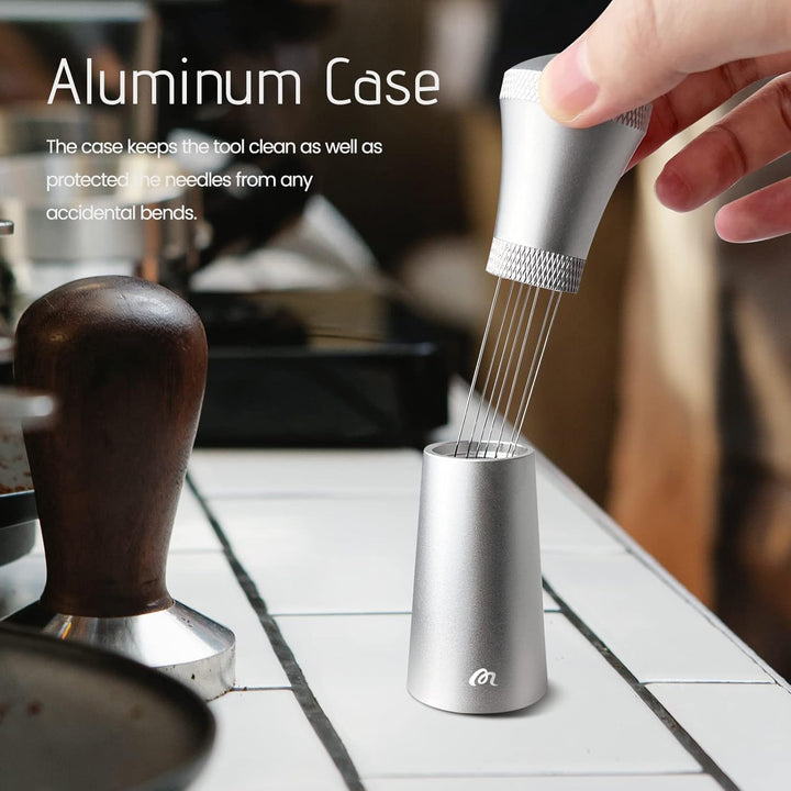 Wdt Tool, Aluminium Wdt Tool Espresso mit Ständer, Kaffee Distributor mit 7 0.3mm Dickem Edelstahl E
