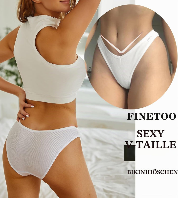 FINETOO 5er Pack Slip Damen Baumwoll Unterwäsche Frauen Set Brasilien Slips Sport Hipster Brazilian